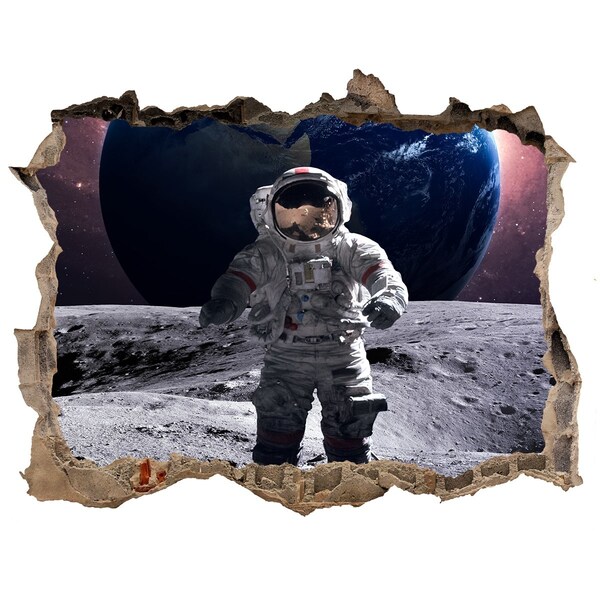Zelfklevende muursticker 3D gat Astronaut op de maan
