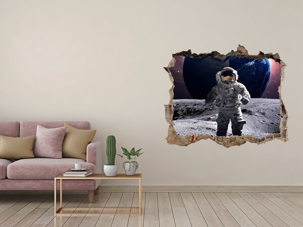 Zelfklevende muursticker 3D gat Astronaut op de maan