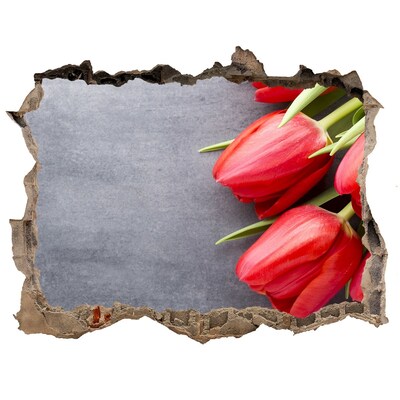 Wandsticker 3D gat met uitzicht Bloemen in beton