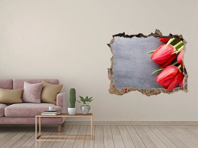 Wandsticker 3D gat met uitzicht Bloemen in beton