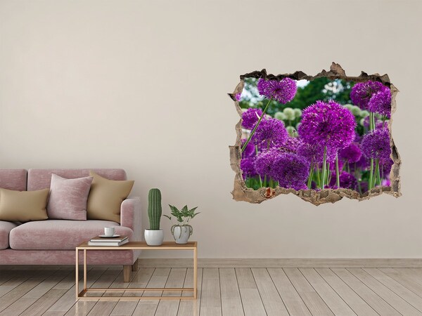 Zelfklevende 3D wandsticker illusie Een bloemenparadijs in paarse tinten.