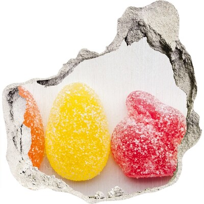 Naklejka 3D dziura na ścianę Słodkie żelki w dziurze w ścianie