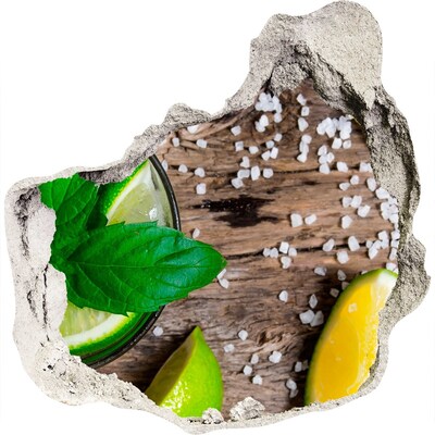 Zelfklevende muursticker 3D gat Een verfrissende cocktail met limoen.