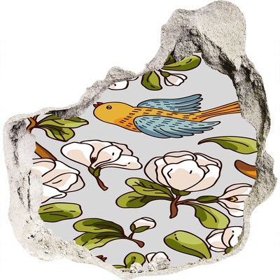 Zelfklevende muursticker 3D gat Bloemenparadijs met een vogel