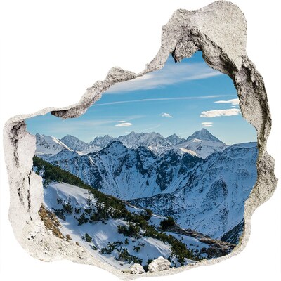 Zelfklevende muursticker 3D gat Winters berglandschap