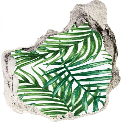 3D muursticker effect gat in de muur Groene palmbladeren