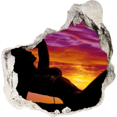 3D wandsticker gat in de muur Zonsondergang boven de zee
