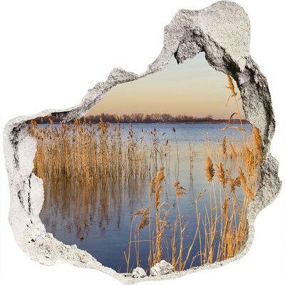Zelfklevende muursticker 3D gat Baai met riet