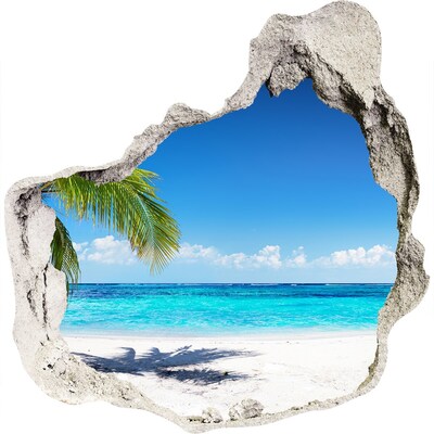 3D muursticker effect gat in de muur Tropisch strand met palmbomen