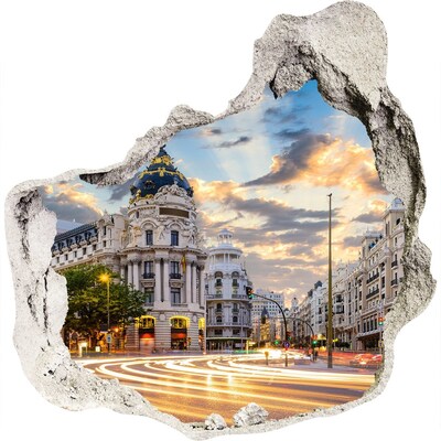 3D wandsticker gat in de muur De charme van Madrid bij zonsondergang