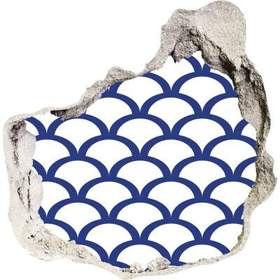 3D muursticker effect gat in de muur Golven in verschillende tinten blauw