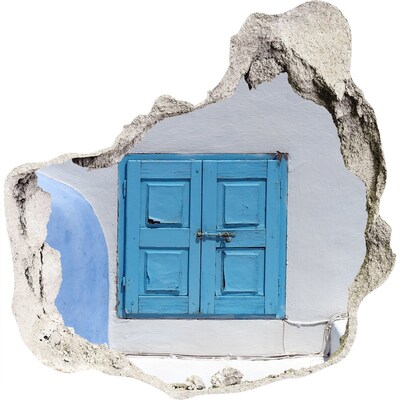 Zelfklevende muursticker 3D gat Een kapotte muur met een blauwe deur.