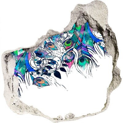 Dziura 3d foto tapeta naklejka Kolorowe pióra w dziurze w ścianie