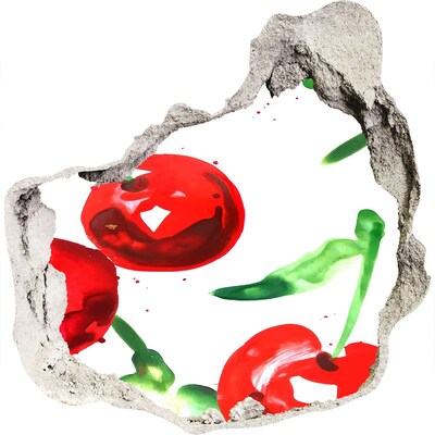 Samoprzylepna naklejka beton Czerwone wiśnie w dziurze w ścianie