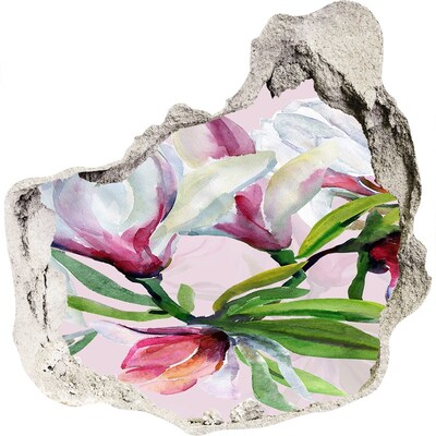 Zelfklevende muursticker 3D gat Een bloemenparadijs achter de muur.