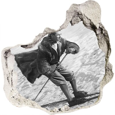 Fototapeta dziura na ścianę Zimowy narciarz w retro stylu