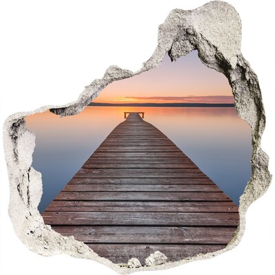 3D wandsticker gat in de muur Zonsondergang boven het meer