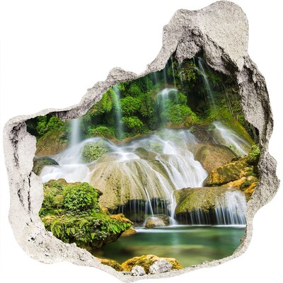 3D muursticker effect gat in de muur Waterval in de jungle