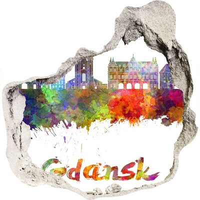 3D wandsticker gat in de muur Gdańsk in regenboogkleuren