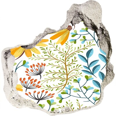 3D muursticker effect gat in de muur Een bloemenparadijs achter de muur.