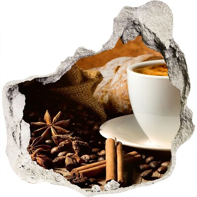3D wandsticker gat in de muur Koffie en vers brood