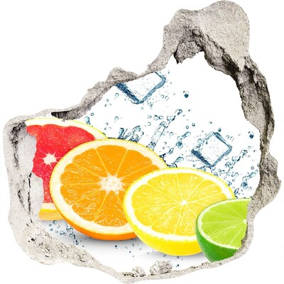 3D muursticker effect gat in de muur Verfrissende citrusvruchten in water