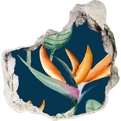3D wandsticker gat in de muur Tropische bloem in beton