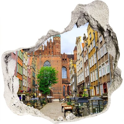 3D muursticker effect gat in de muur Uitzicht op Gdańsk