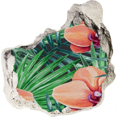 3D wandsticker gat in de muur Een bloemenparadijs in de tropen
