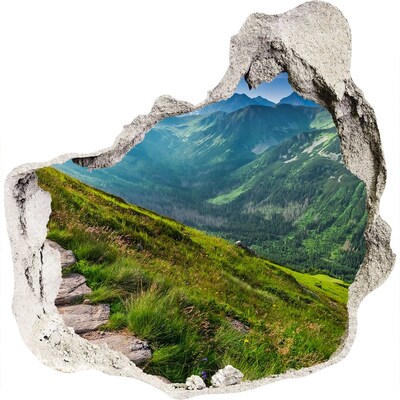 3D wandsticker gat in de muur Berglandschap achter het gat in de muur