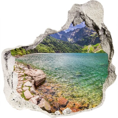 Zelfklevende muursticker 3D gat Bergmeer in het dal