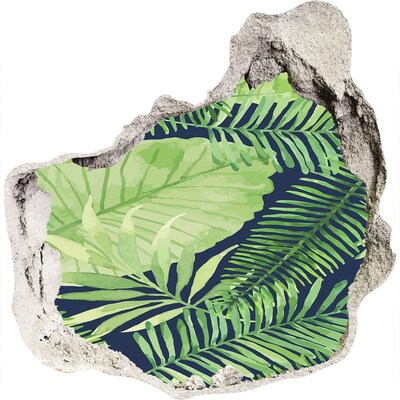 3D muursticker effect gat in de muur Een tropische oase in een betonnen gat