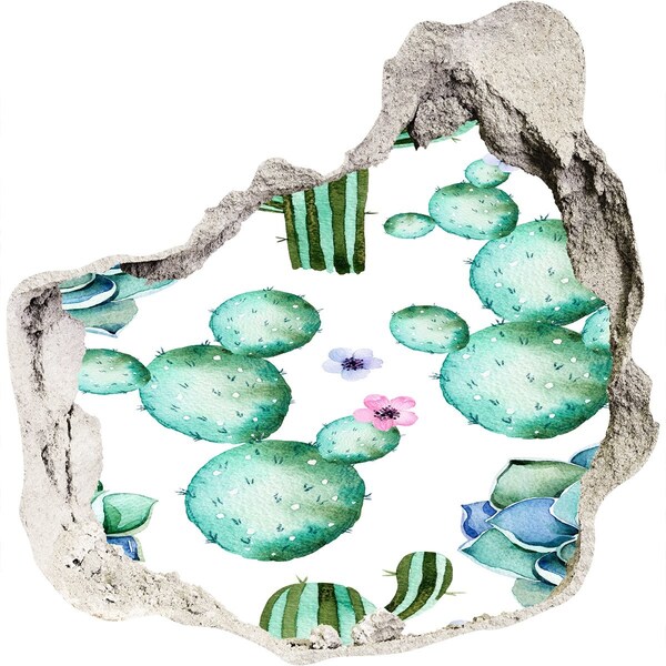 Naklejka 3D dziura na ścianę beton Kaktusy w dziurze w ścianie