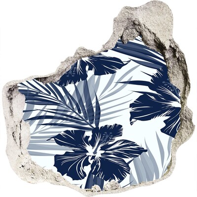 3D muursticker effect gat in de muur Tropisch paradijs met bloemen