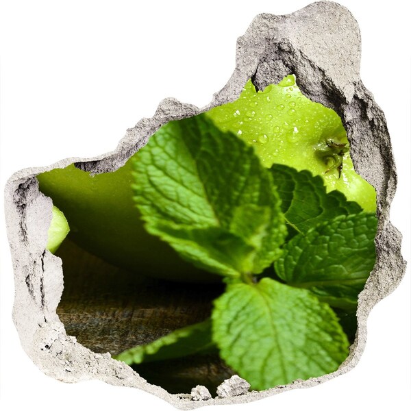 Naklejka 3D dziura na ścianę Zielone jabłko z miętą