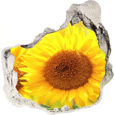 3D muursticker effect gat in de muur Zonnebloem in beton