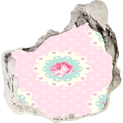 3D muursticker effect gat in de muur Bloemenpatroon op een roze achtergrond