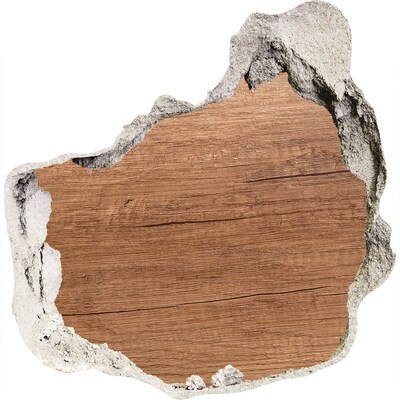 3D wandsticker gat in de muur Een beschadigde muur met een houten plank.