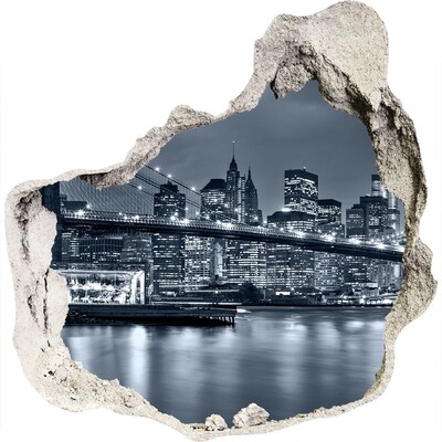 Zelfklevende muursticker 3D gat De New York Bridge tegen de nachtelijke hemel