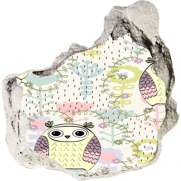 Samoprzylepna naklejka na ścianę Dziura w ścianie z sową i kwiatami