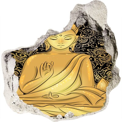 3D muursticker effect gat in de muur Gouden Boeddha omringd door een mandala