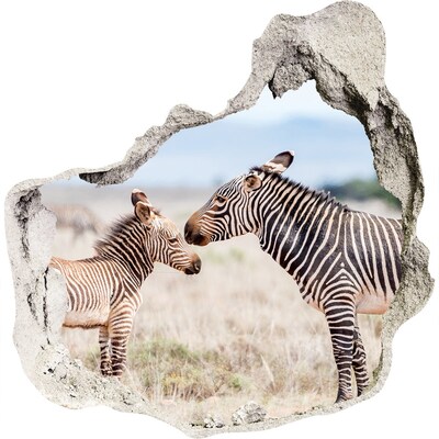 Zelfklevende muursticker 3D gat Zebra's in het wild