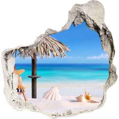 Zelfklevende muursticker 3D gat Caribisch strand met schelpen