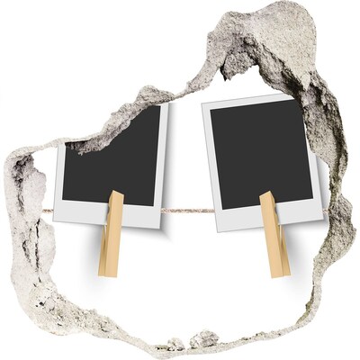 3D wandsticker gat in de muur Een beschadigde muur met fotolijsten