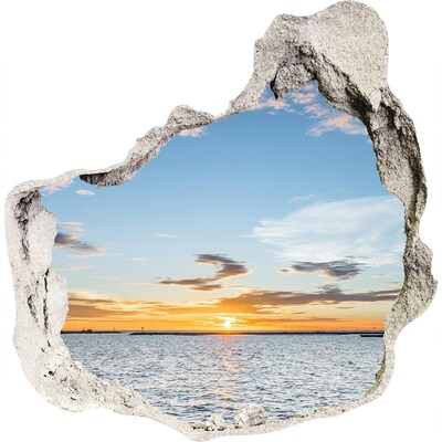 Zelfklevende muursticker 3D gat Zonsondergang boven de zee
