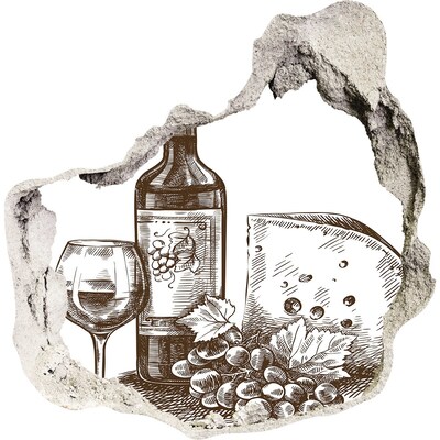 Naklejka 3D dziura samoprzylepna Wino i ser na tle zniszczonej ściany