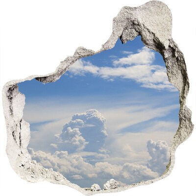 3D wandsticker gat in de muur De hemel is vol wolken.