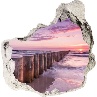 3D muursticker effect gat in de muur Zonsondergang boven de zee