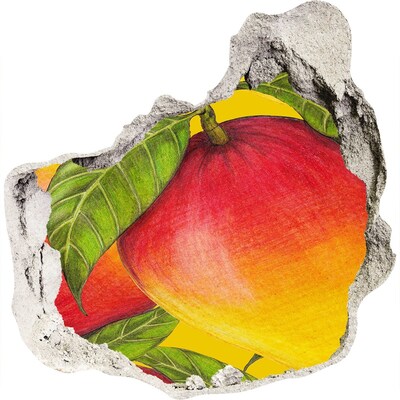 Zelfklevende muursticker 3D gat Sappige mango in het gat in de muur