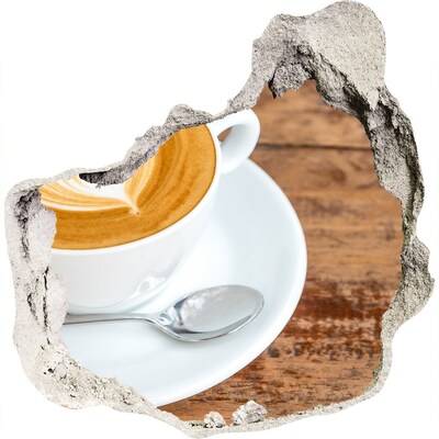 3D wandsticker gat in de muur Koffie in een kapotte muur
